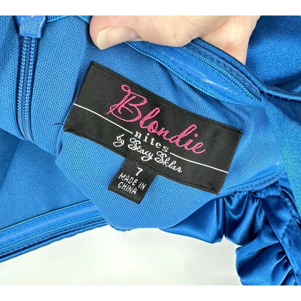 BLONDIE NITES maxi dress electric blue 7 vintage 2000s Y2K one shoulder prom - Picture 11 of 11